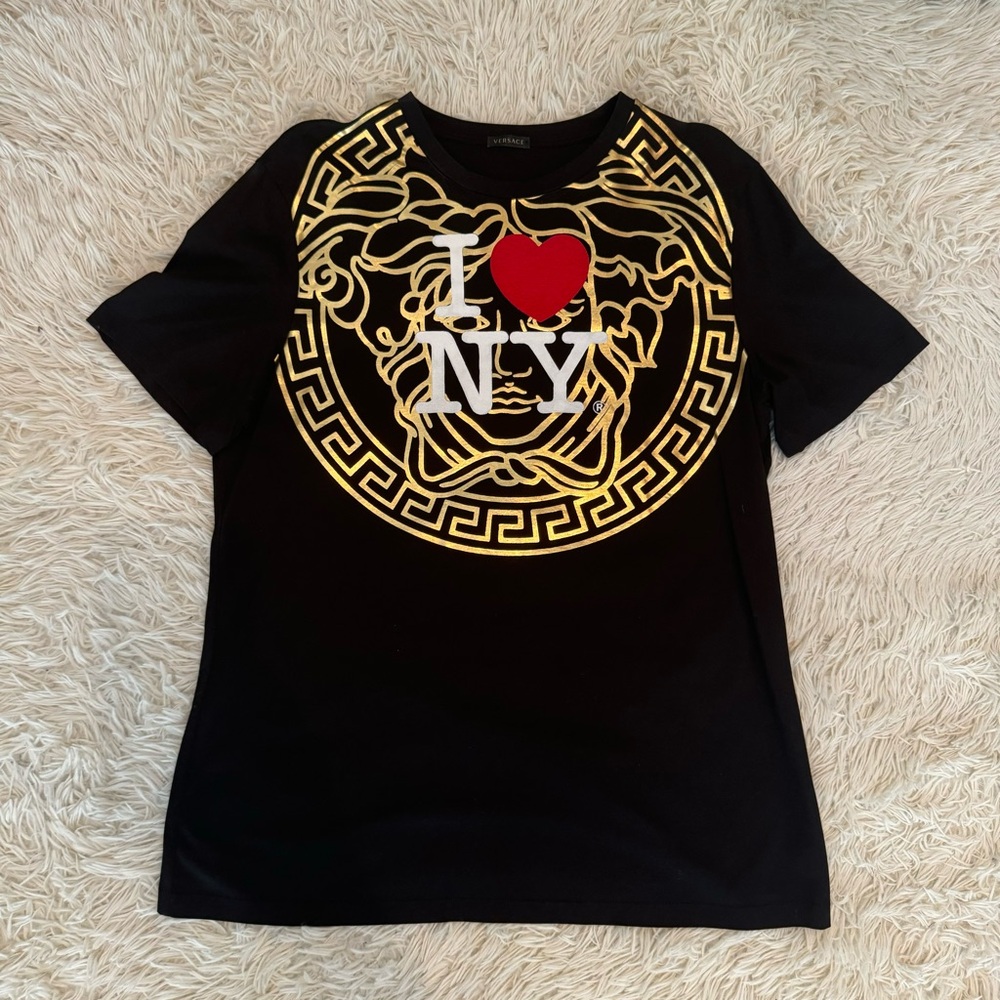 Versace Black & Gold I ❤️ NY - I Love NY Medusa Tee - Size XL